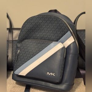 Michael Kors Blue and White Backpack